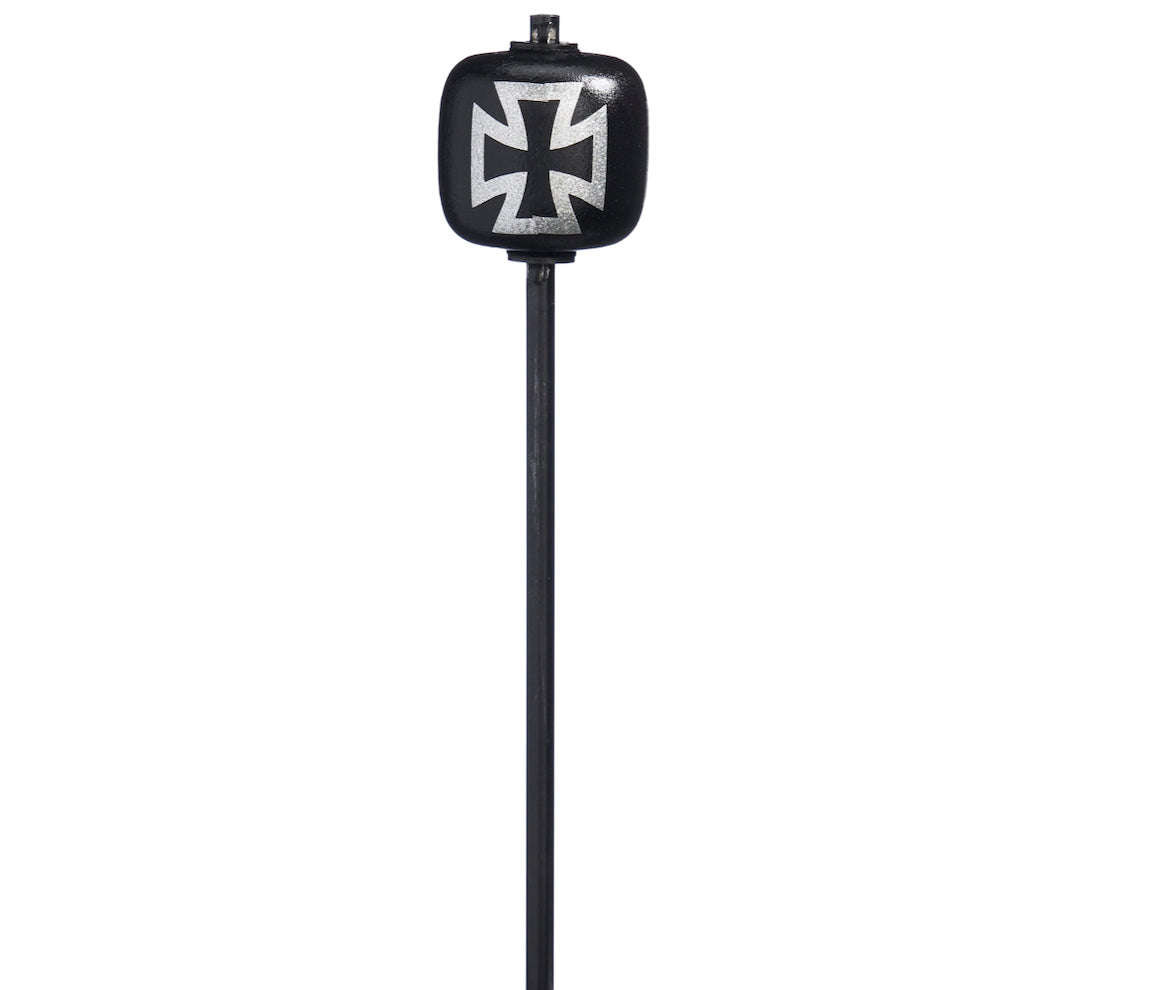 Danmar 8" Black Wood Ball Bass Drum Beater, Black Shaft - Silver Iron Cross