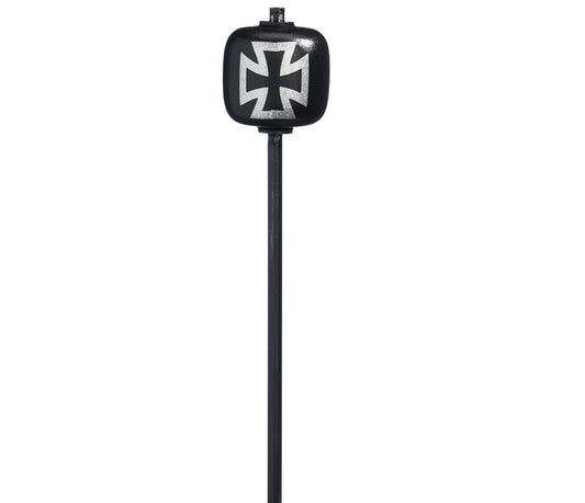 Danmar 8" Black Wood Ball Bass Drum Beater, Black Shaft - Silver Iron Cross