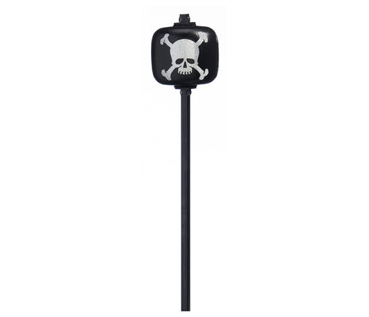 Danmar 8" Black Wood Ball Bass Drum Beater, Black Shaft - Silver Skull