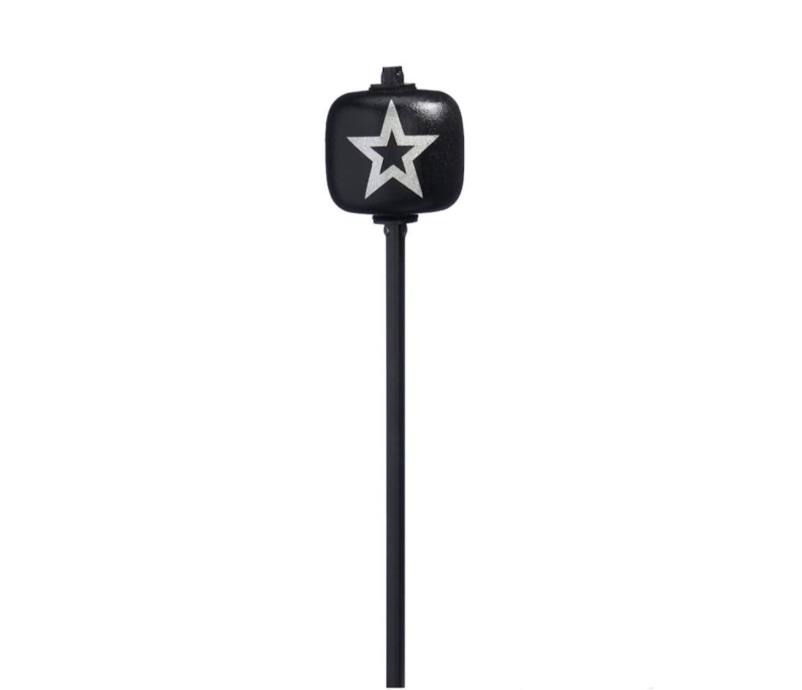 Danmar 8" Black Wood Ball Bass Drum Beater, Black Shaft - Silver Star