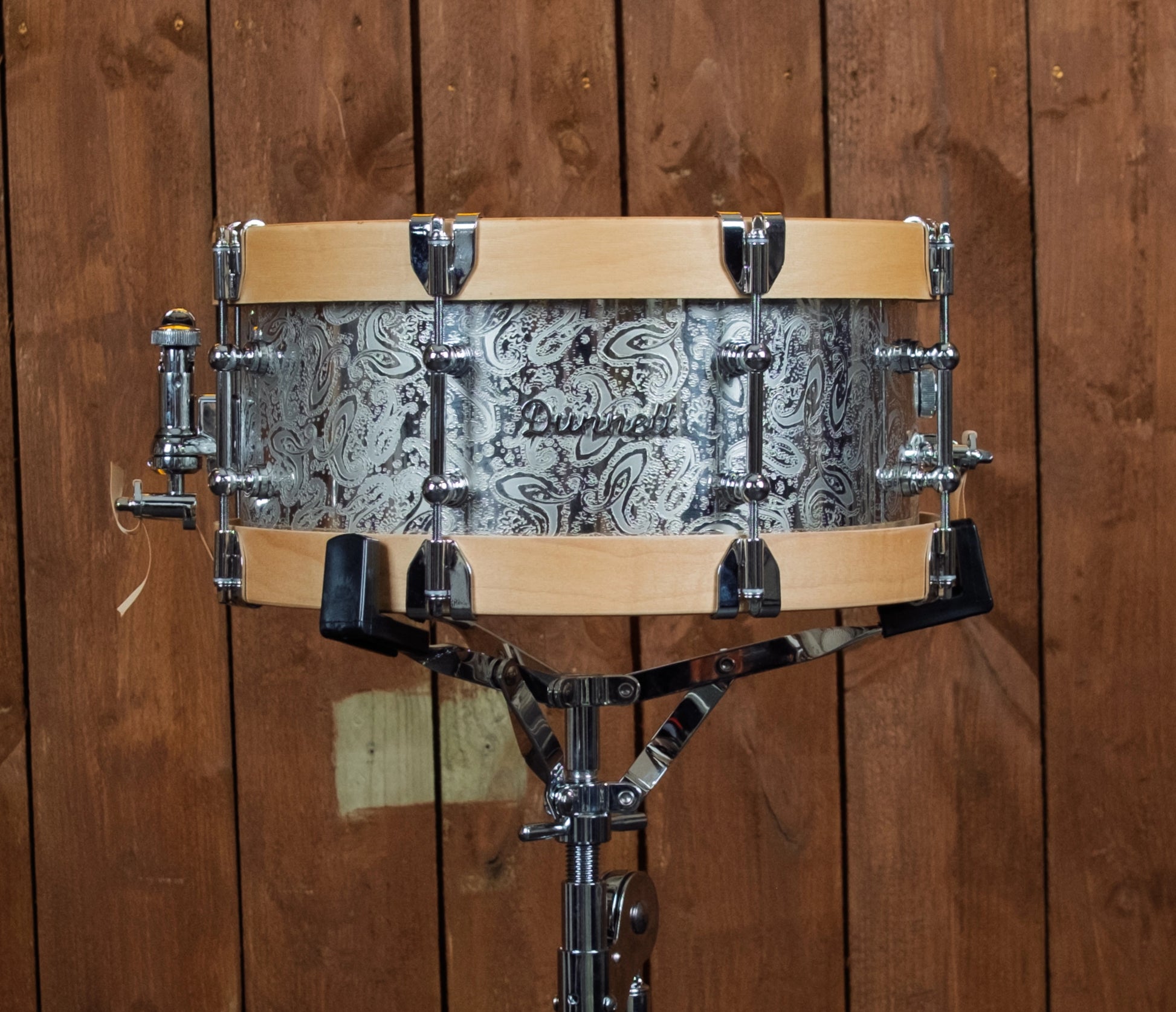 Dunnett Classic 14" x 6.5" 'JAMES TRUSSART' Snare Drum in Paisley Silver with Wood Hoops