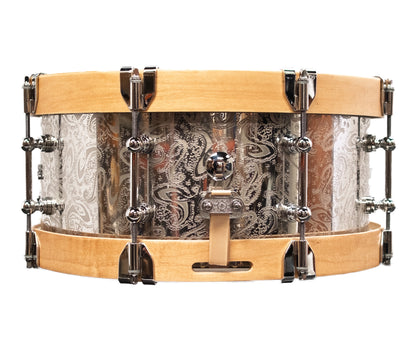 Dunnett Classic 14" x 6.5" 'JAMES TRUSSART' Snare Drum in Paisley Silver with Wood Hoops