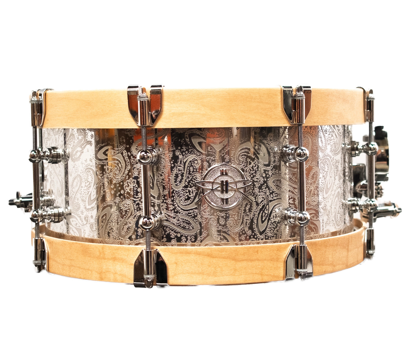 Dunnett Classic 14" x 6.5" 'JAMES TRUSSART' Snare Drum in Paisley Silver with Wood Hoops
