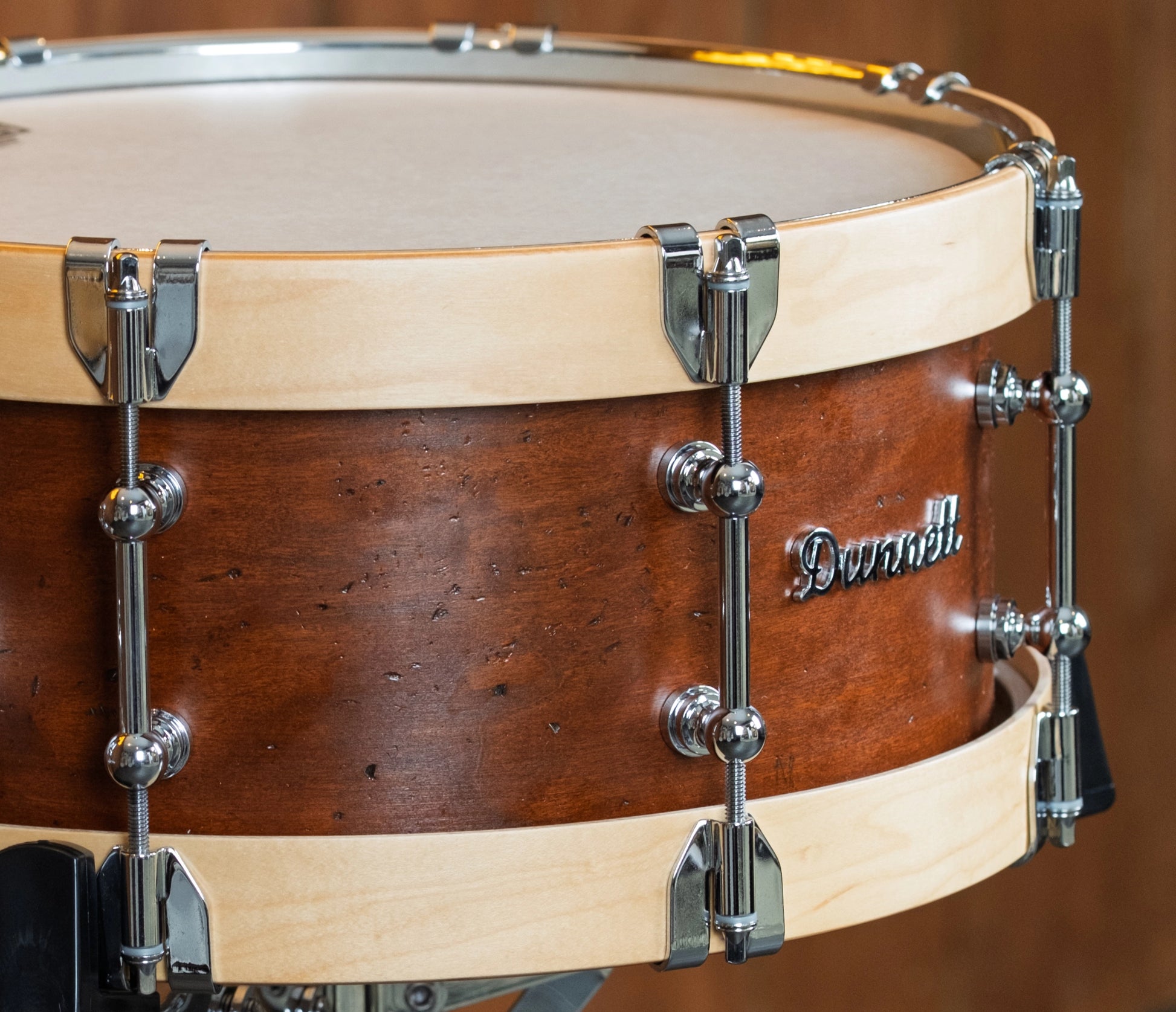 Dunnett MonoPly Solid Cherry 'Relic' 14" x 6" Snare Drum with Wood Hoops