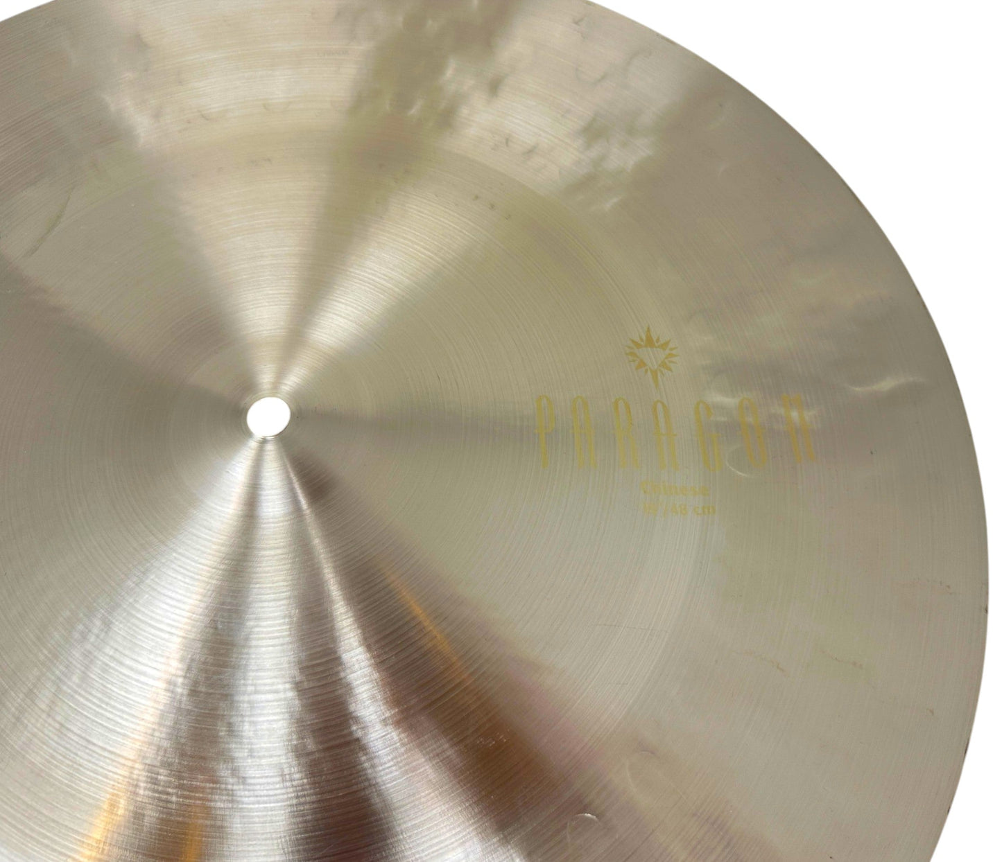Close-up of the Sabian Paragon branding and cymbal surface