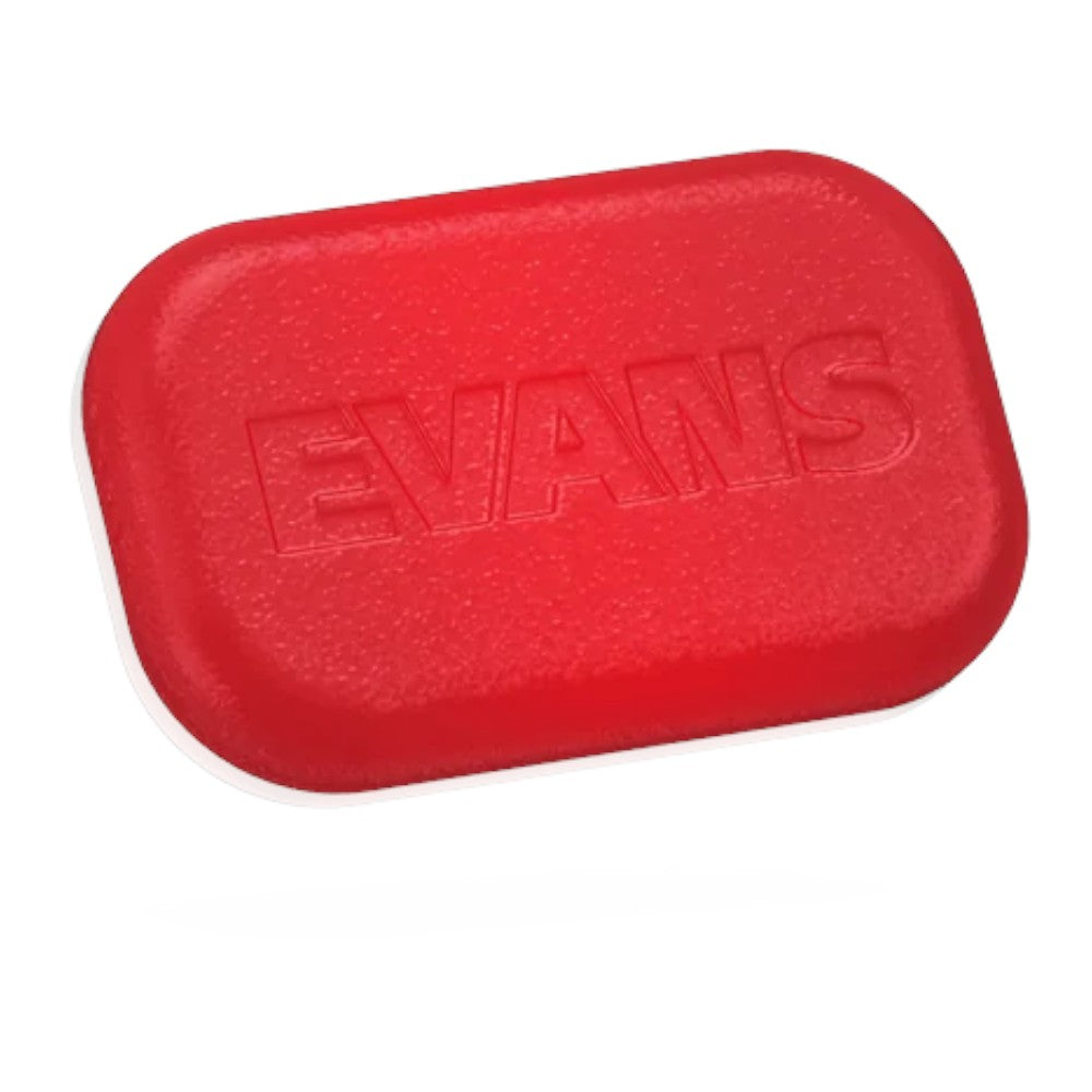 Close-up of a red Evans Mini EQ Pod drum dampening gel