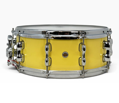 Ex Demo Sakae Evolved 14" x 5.5" Snare Drum in Cheese Cake – side view with shell air vent