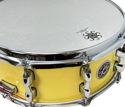 Ex Demo Sakae Evolved 14" x 5.5" Snare Drum in Cheese Cake – close-up of shell, hoop and lugs
