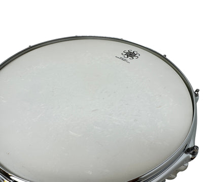 Ex Demo Sakae Evolved 14" x 5.5" Snare Drum in Cheese Cake – batter head with visible stick marks