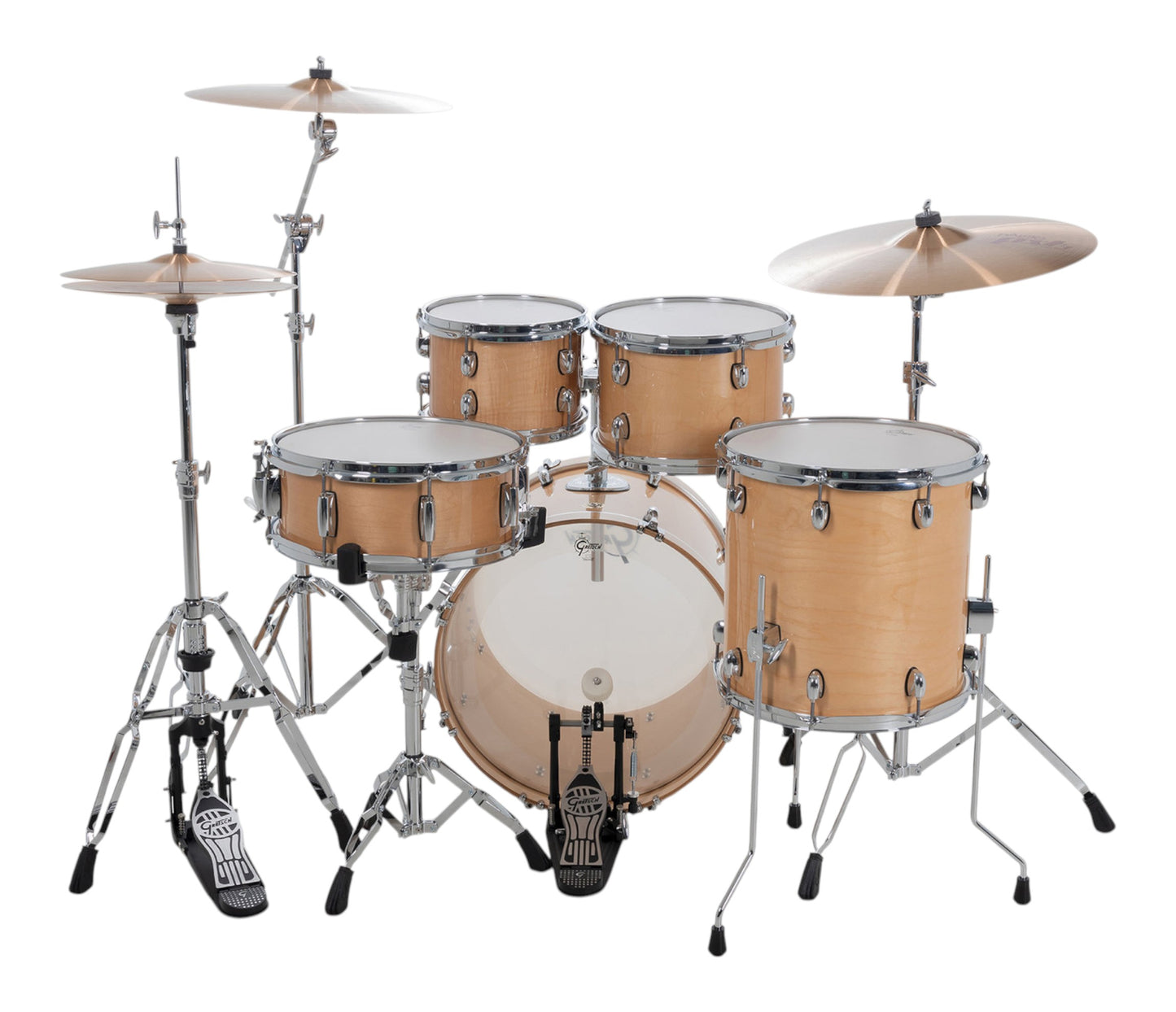 Gretsch Catalina Maple 20" 5-piece drum kit in Antique Maple – drummer's-side view