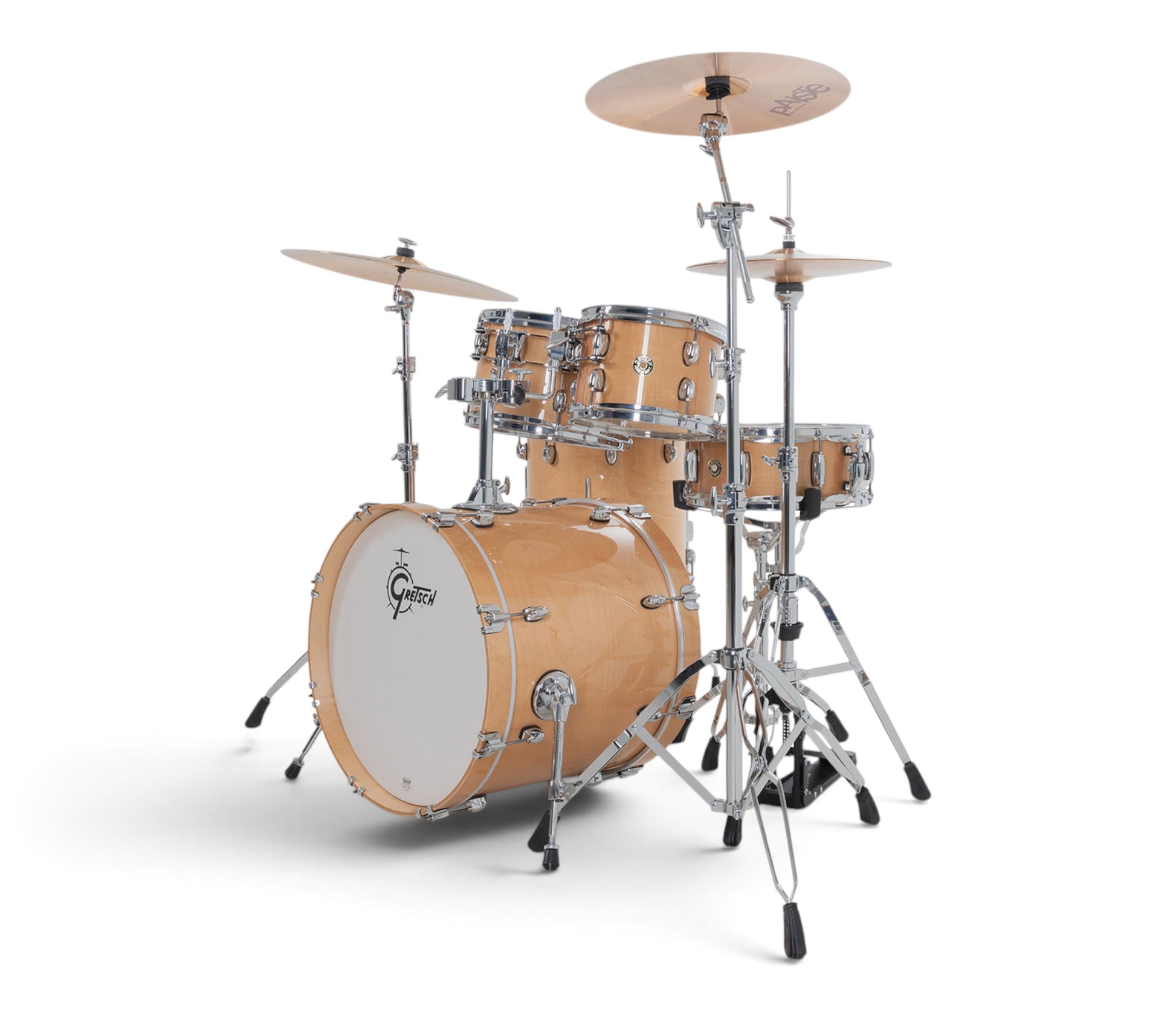 Gretsch Catalina Maple 20" 5-piece drum kit in Antique Maple – angled full kit view