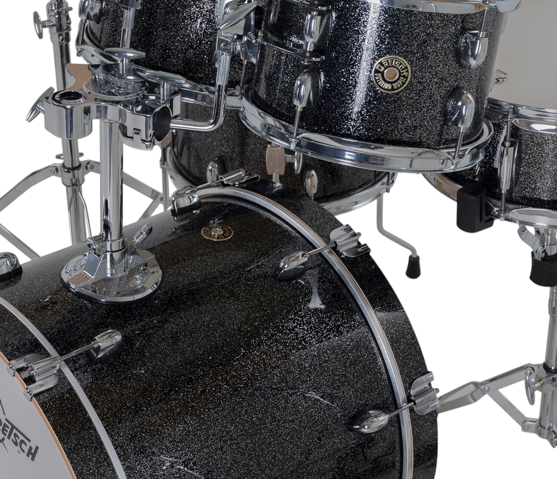 Gretsch Catalina Maple 20" 5-piece drum kit in Black Stardust – tom shell close-up