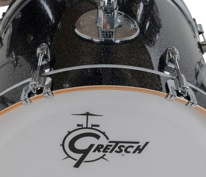 Gretsch Catalina Maple 20" 5-piece drum kit in Black Stardust – overhead drumhead and shell detail