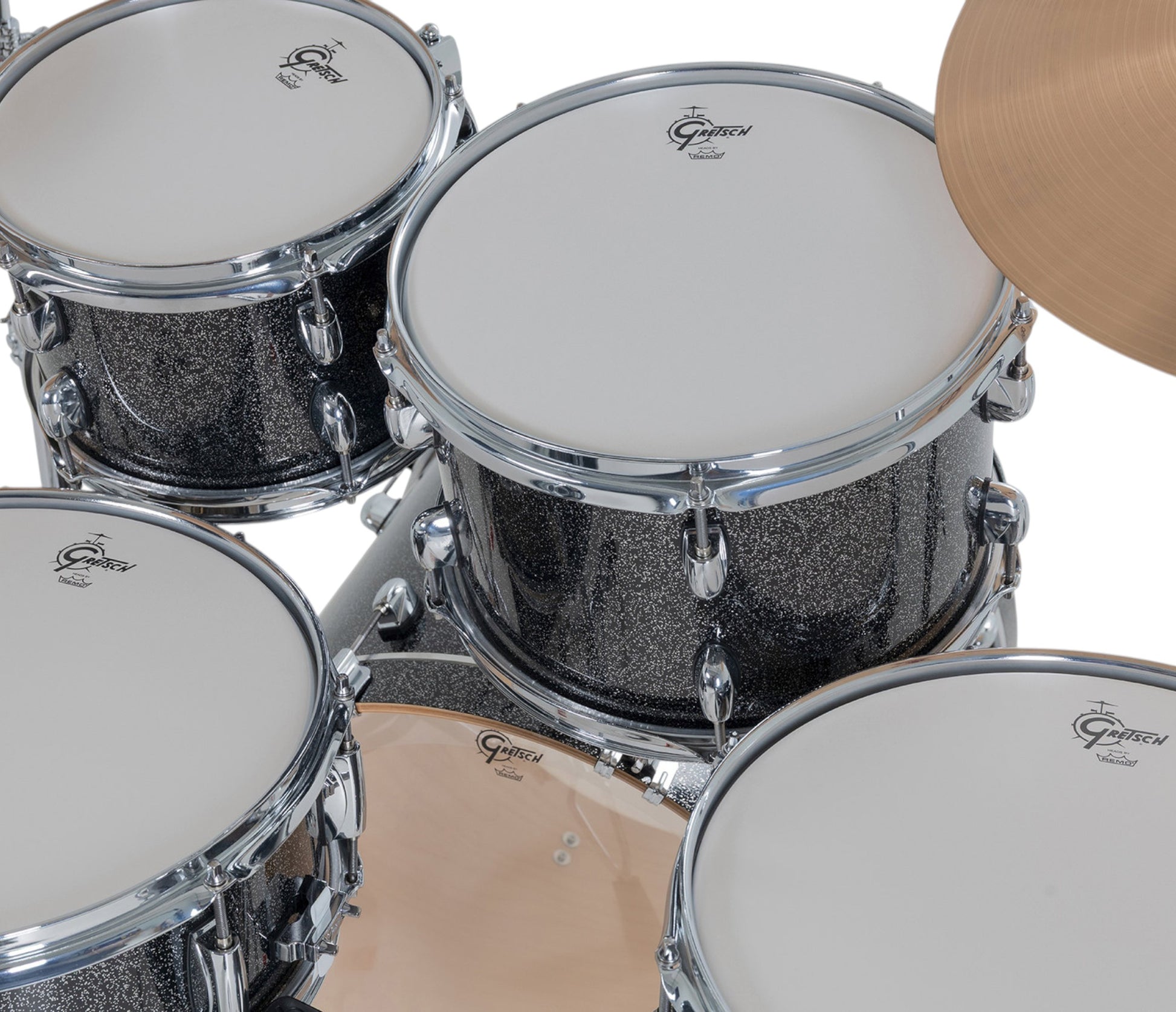 Gretsch Catalina Maple 20" 5-piece drum kit in Black Stardust – three-quarter front view