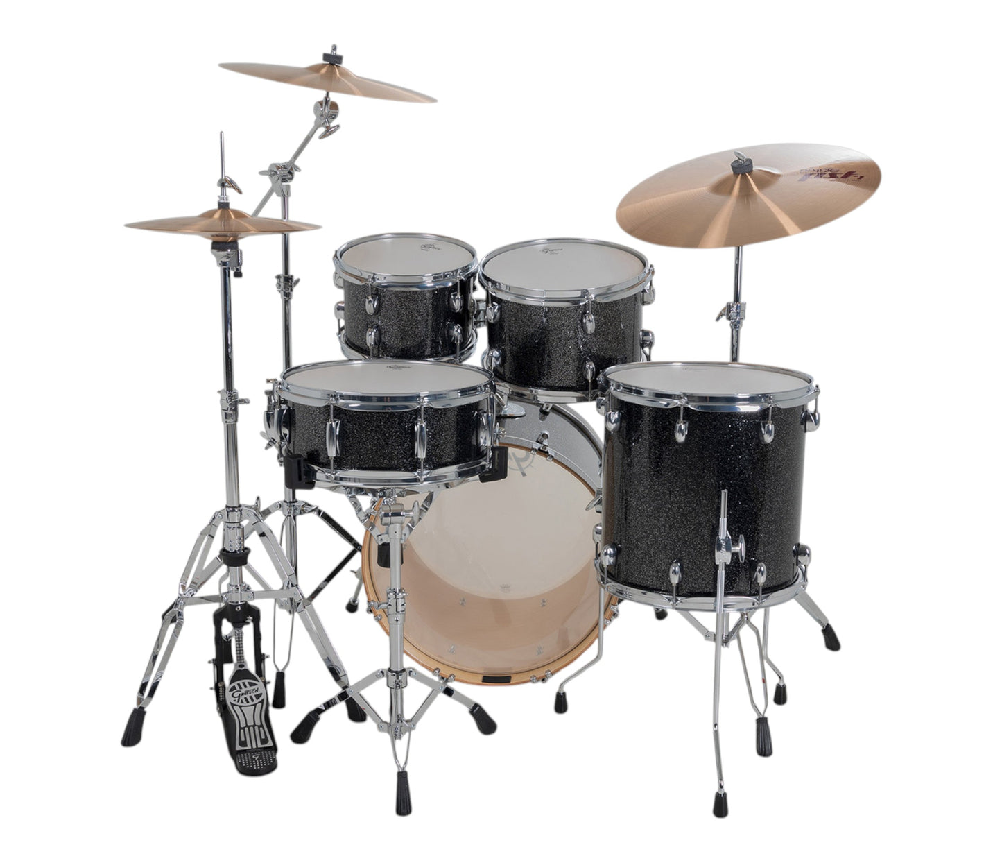 Gretsch Catalina Maple 20" 5-piece drum kit in Black Stardust – rack tom and snare drum close-up