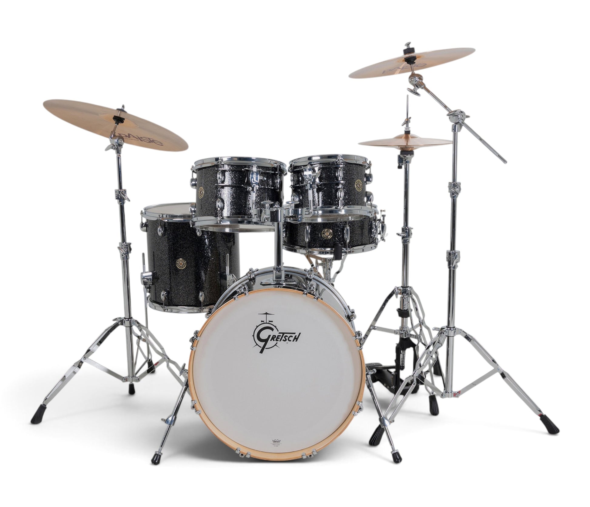 Gretsch Catalina Maple 20" 5-piece drum kit in Black Stardust – straight-on front view