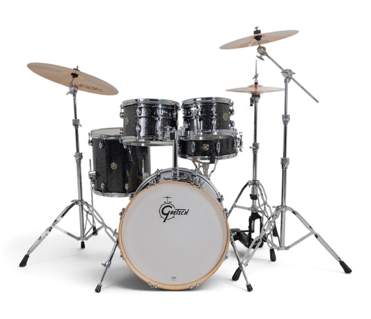 Gretsch Catalina Maple 20" 5-piece drum kit in Black Stardust – straight-on front view