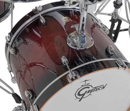 Gretsch Catalina Maple 20" 5-piece drum kit in Deep Cherry Burst – GTS tom mounting system close-up