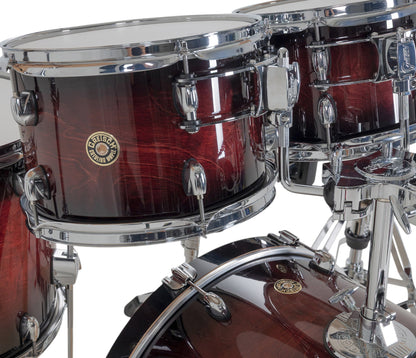 Gretsch Catalina Maple 20" 5-piece drum kit in Deep Cherry Burst – overhead drumhead and shell detail