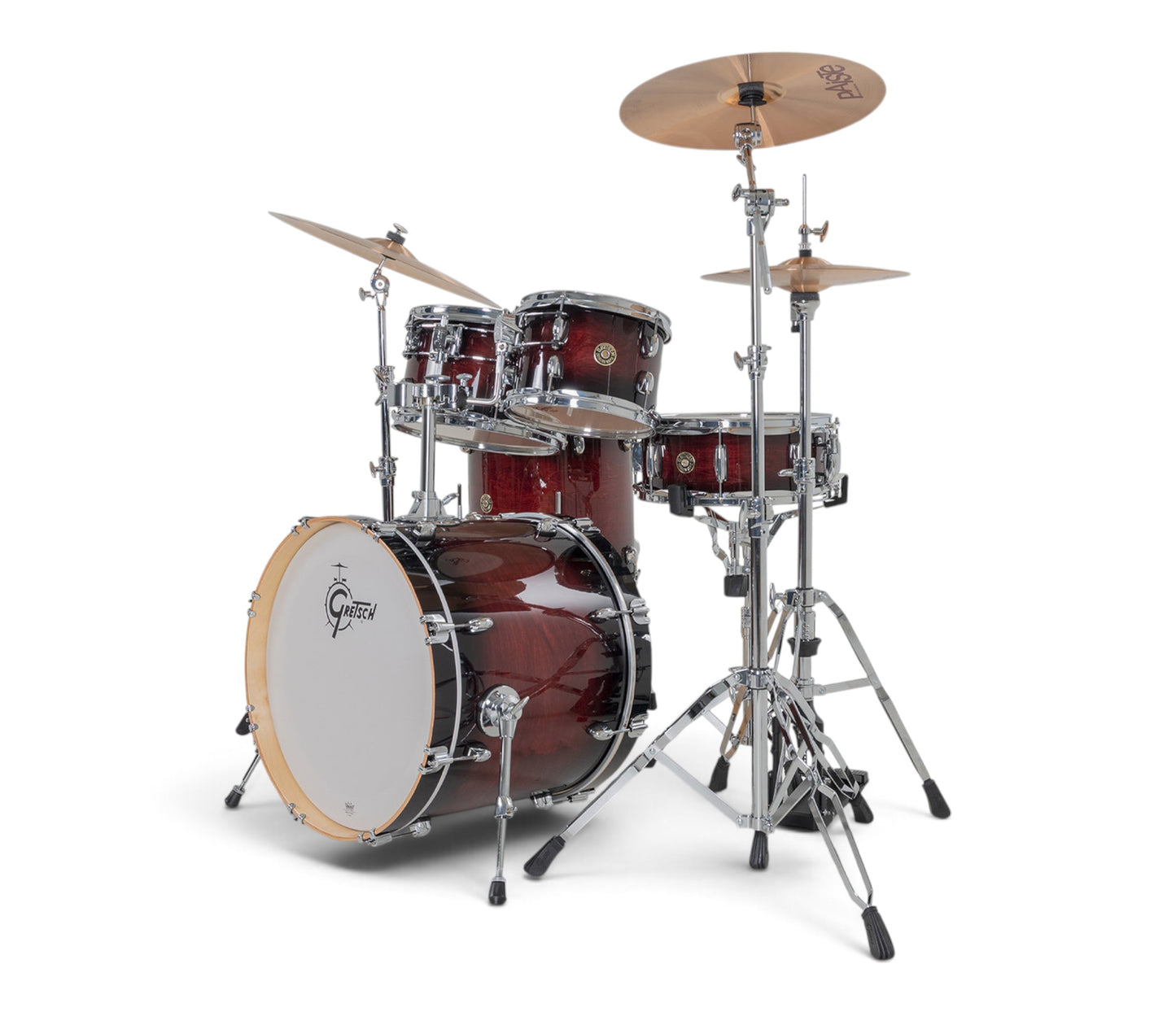 Gretsch Catalina Maple 20" 5-piece drum kit in Deep Cherry Burst – three-quarter front view