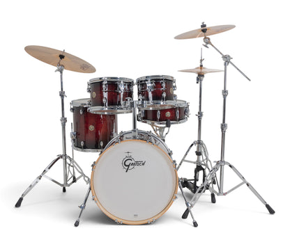 Gretsch Catalina Maple 20" 5-piece drum kit in Deep Cherry Burst – rack tom and snare drum close-up