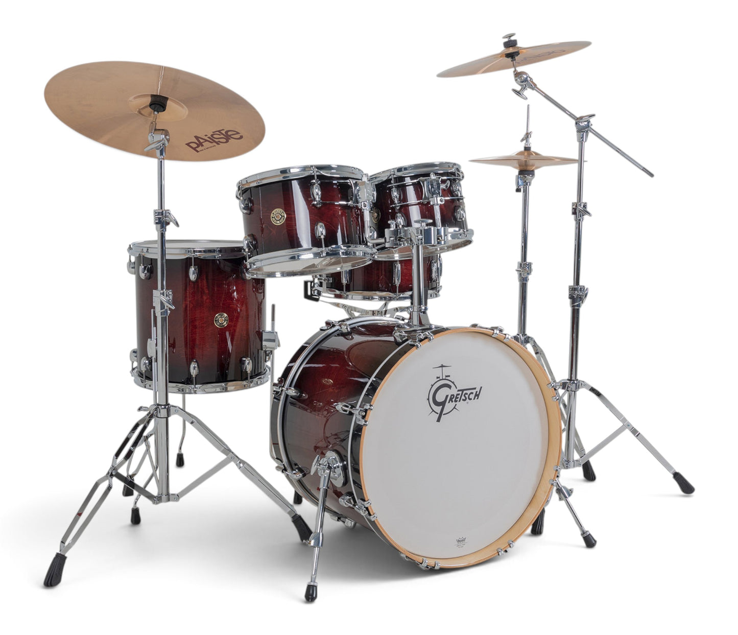Gretsch Catalina Maple 20" 5-piece drum kit in Deep Cherry Burst – angled full kit view