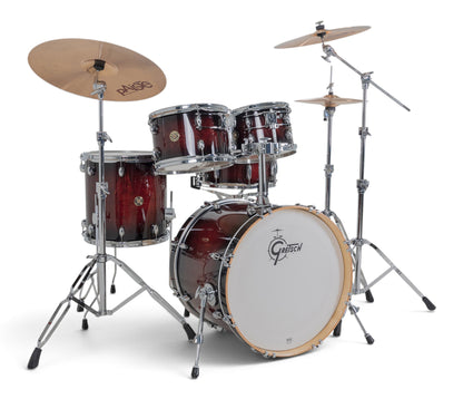 Gretsch Catalina Maple 20" 5-piece drum kit in Deep Cherry Burst – angled full kit view