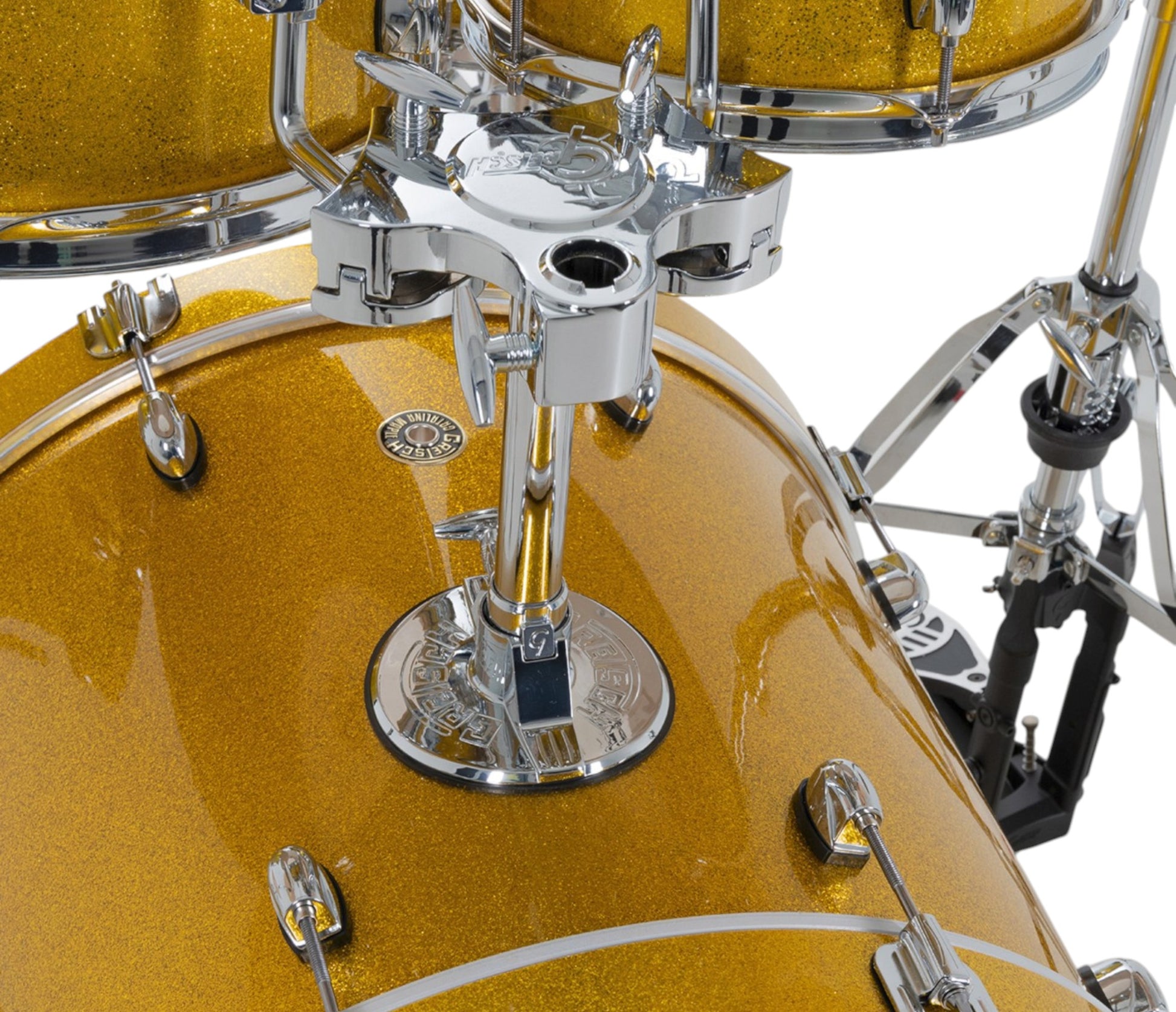 Gretsch Catalina Maple 20" 5-piece drum kit in Lemon Sparkle – tom shell close-up