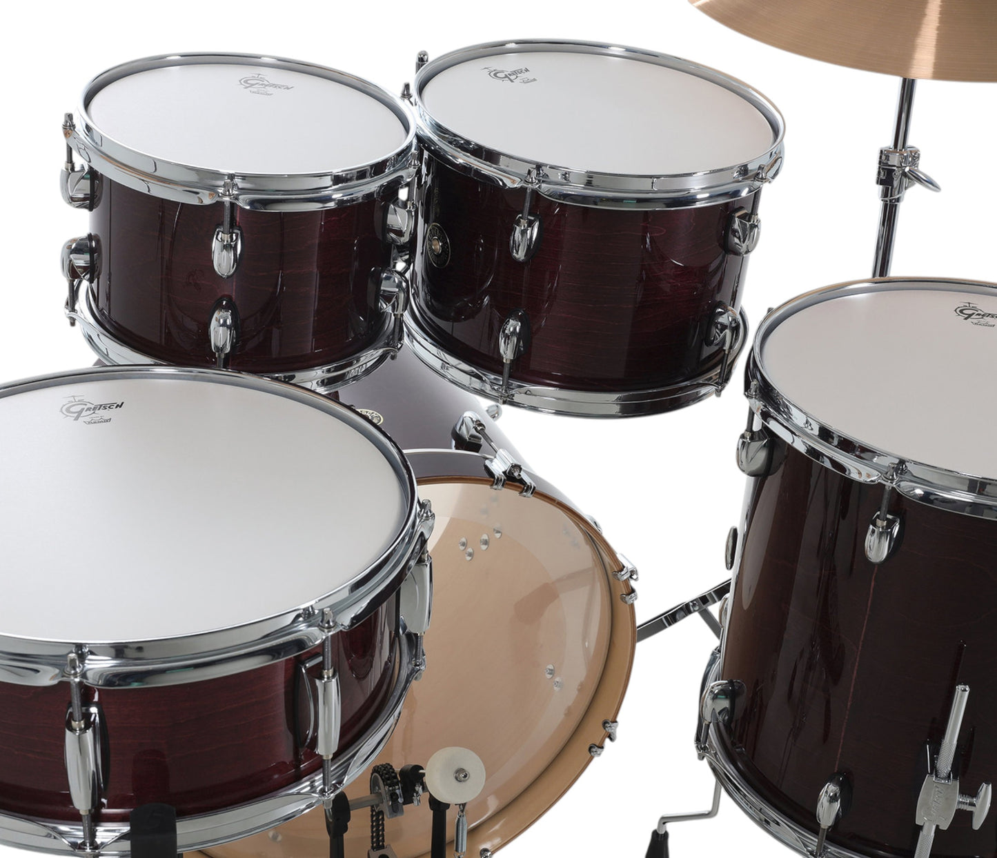 Gretsch Catalina Maple 20" 5-piece drum kit in Purple Gloss – matching bass drum hoop and claw detail