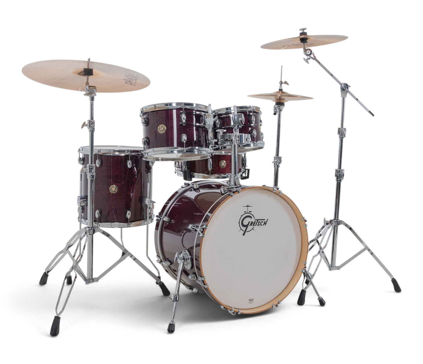 Gretsch Catalina Maple 20" 5-piece drum kit in Purple Gloss – rack tom and snare drum close-up