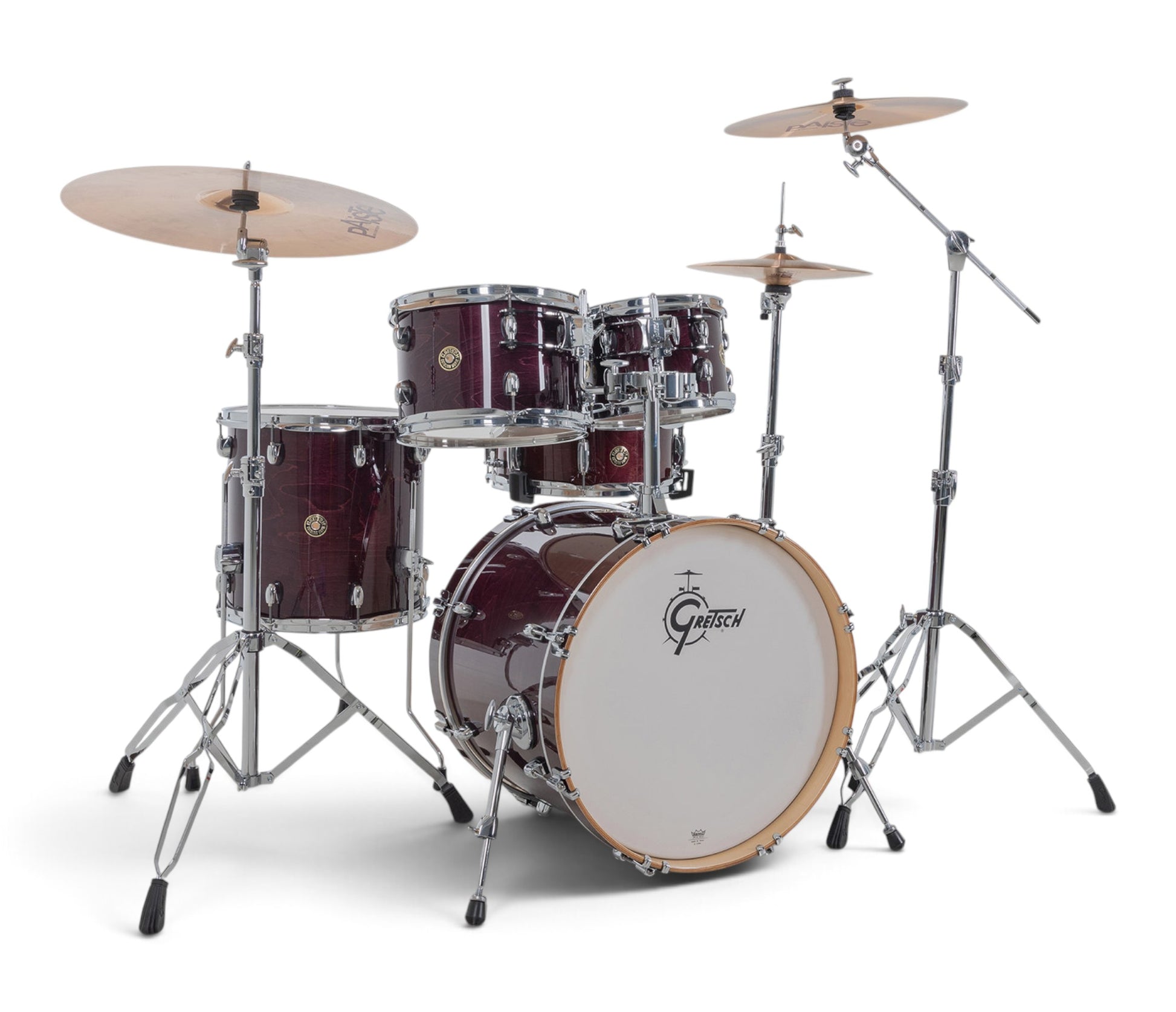 Gretsch Catalina Maple 20" 5-piece drum kit in Purple Gloss – rack tom and snare drum close-up