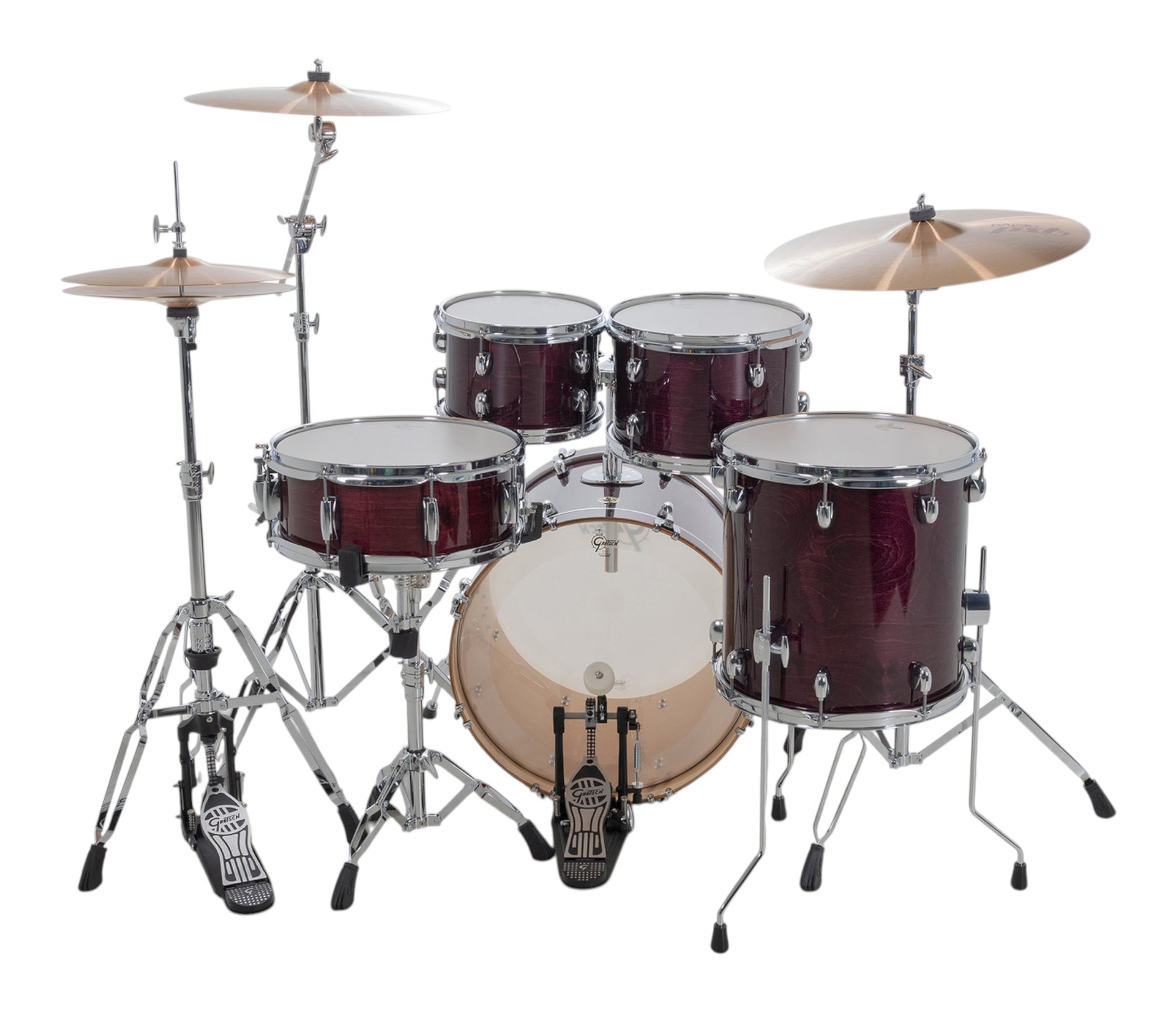 Gretsch Catalina Maple 20" 5-piece drum kit in Purple Gloss – angled full kit view