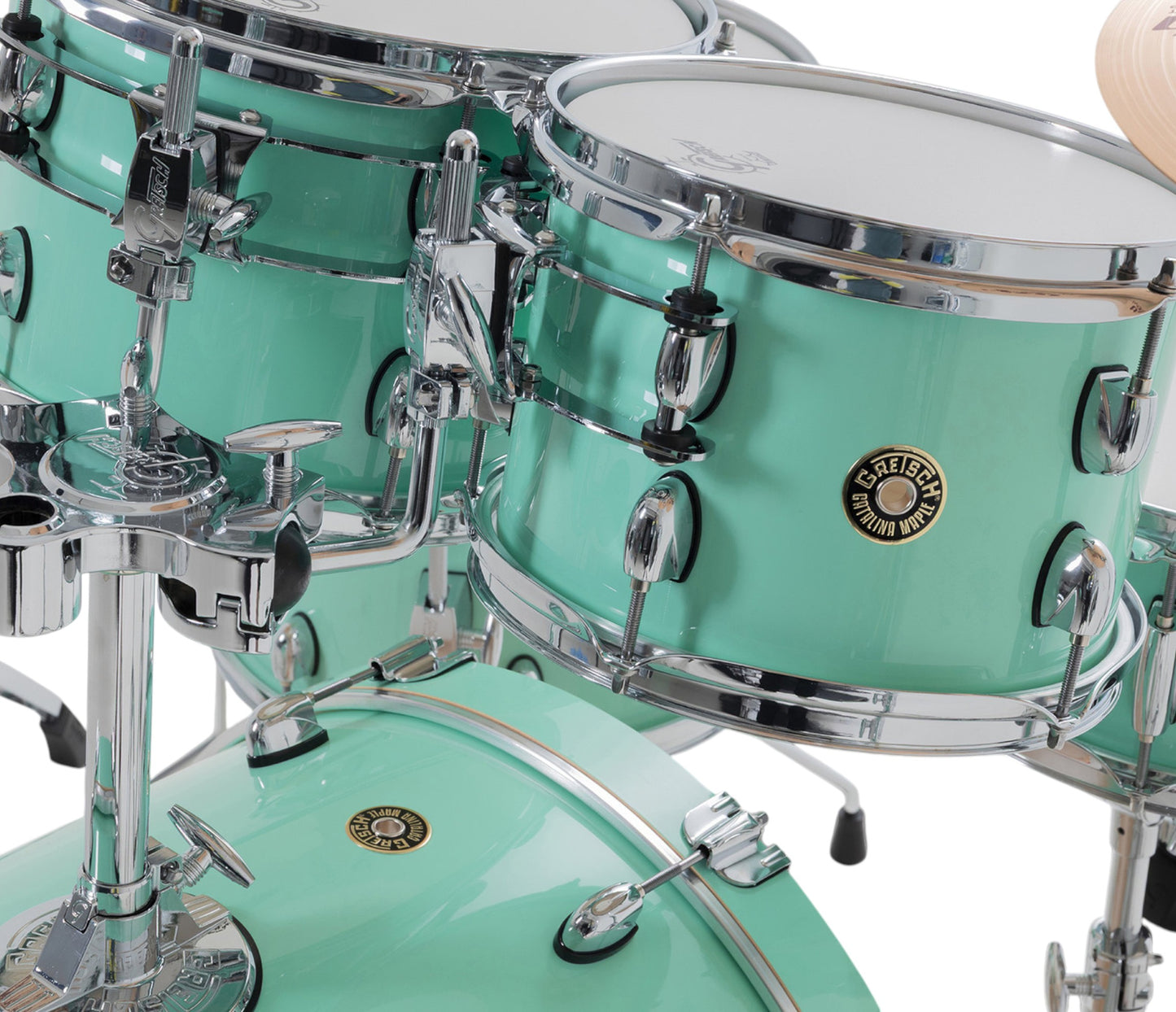 Gretsch Catalina Maple 20" 5-piece drum kit in Seafoam Green – tom shell close-up