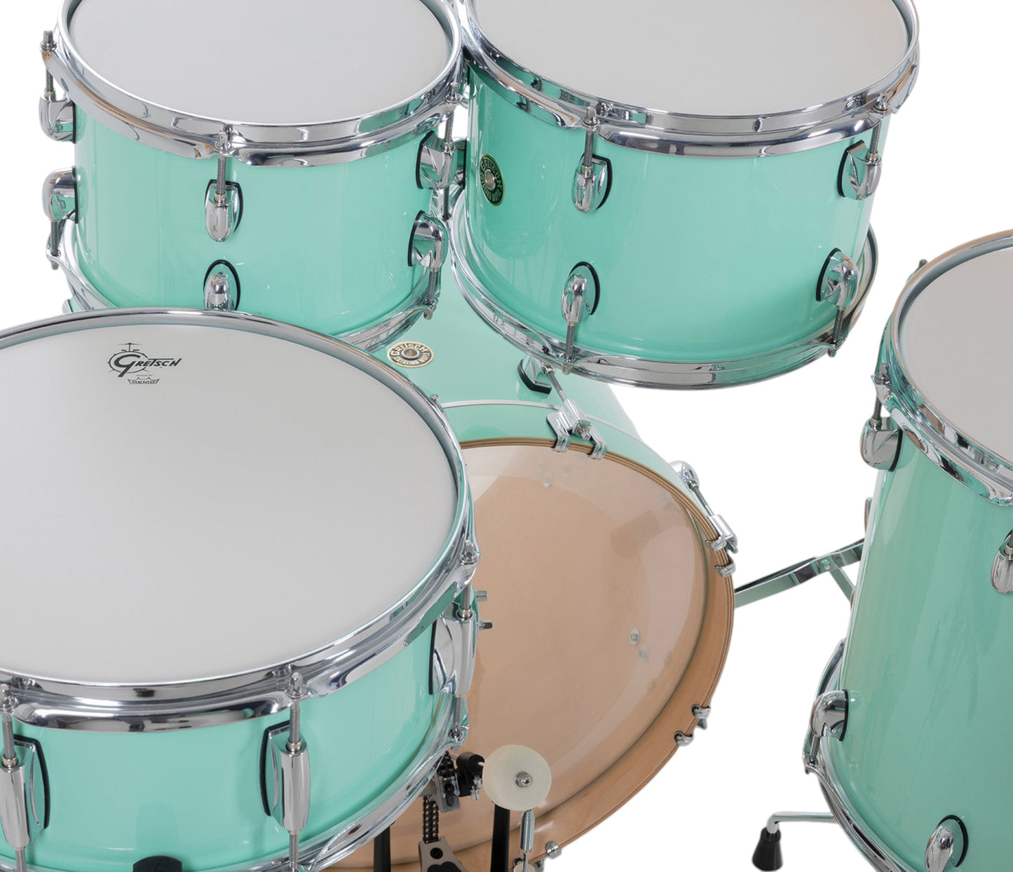 Gretsch Catalina Maple 20" 5-piece drum kit in Seafoam Green – bass drum-mounted double tom holder
