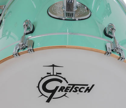 Gretsch Catalina Maple 20" 5-piece drum kit in Seafoam Green – matching bass drum hoop and claw detail