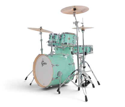 Gretsch Catalina Maple 20" 5-piece drum kit in Seafoam Green – rack tom and snare drum close-up