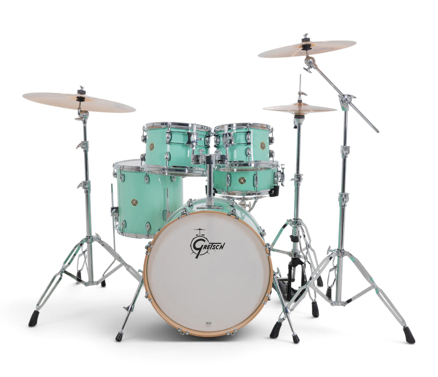 Gretsch Catalina Maple 20" 5-piece drum kit in Seafoam Green – angled full kit view