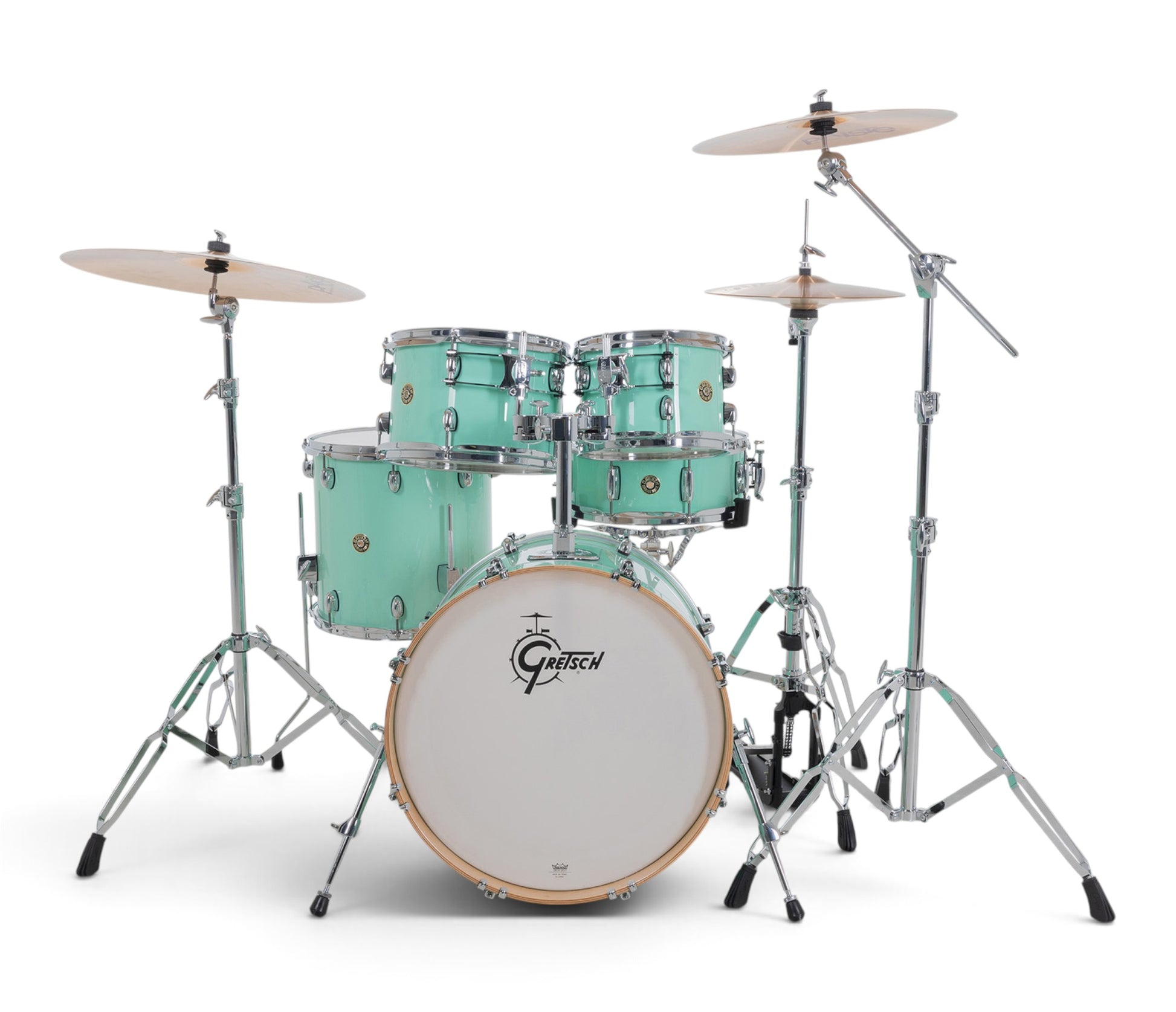 Gretsch Catalina Maple 20" 5-piece drum kit in Seafoam Green – angled full kit view