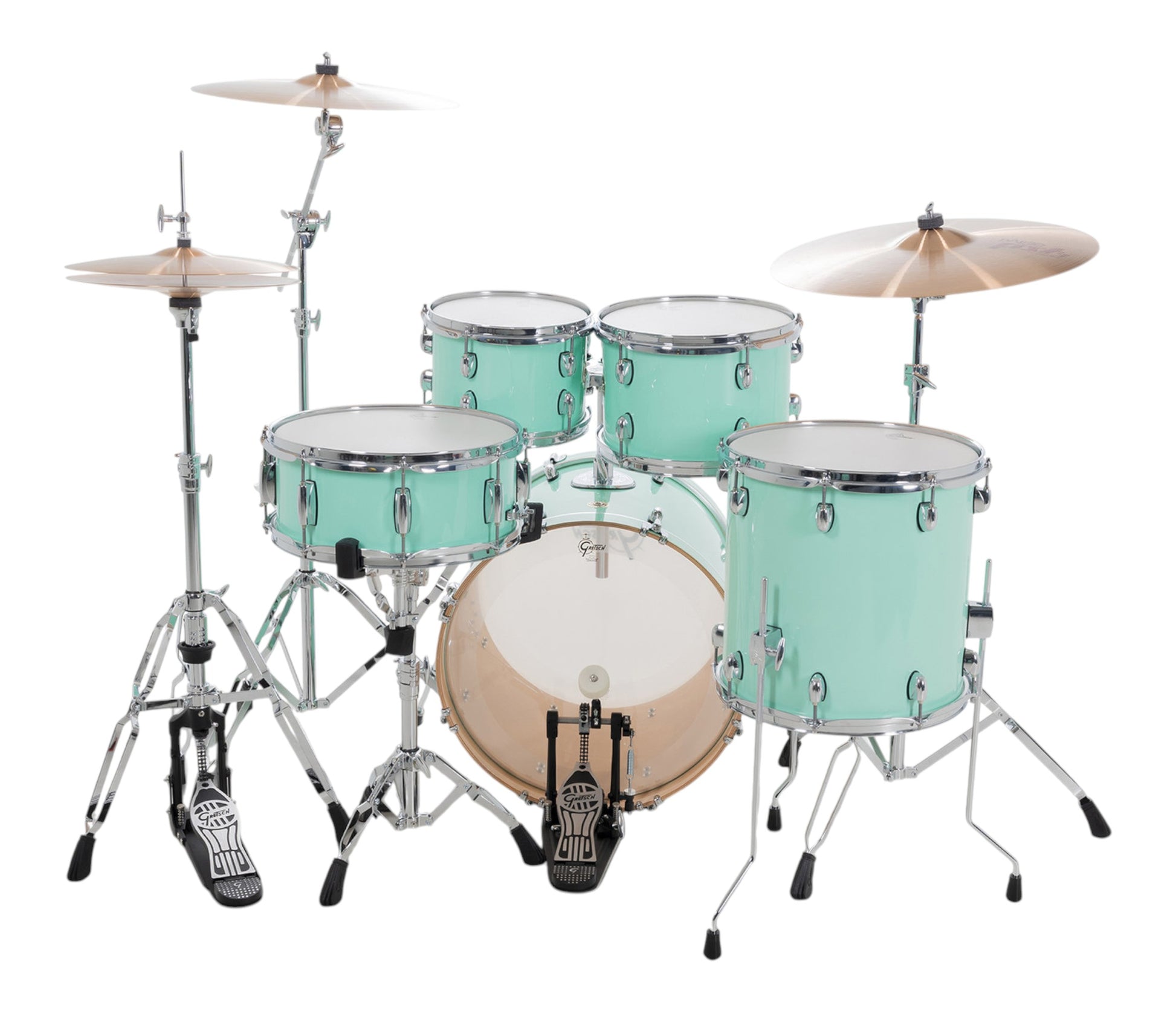 Gretsch Catalina Maple 20" 5-piece drum kit in Seafoam Green – straight-on front view