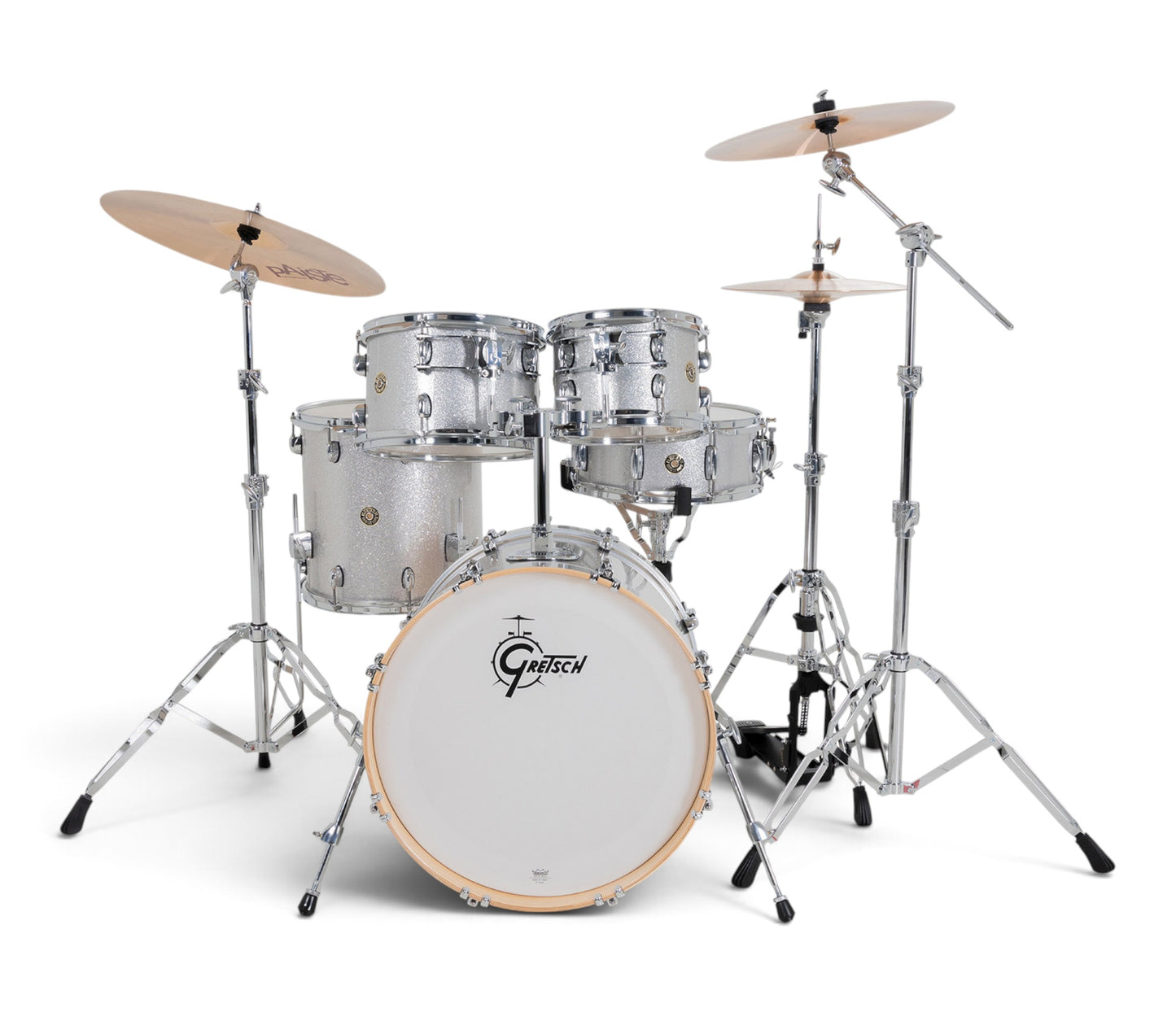 Gretsch Catalina Maple 20" 5-piece drum kit in Silver Sparkle – rack tom and snare drum close-up