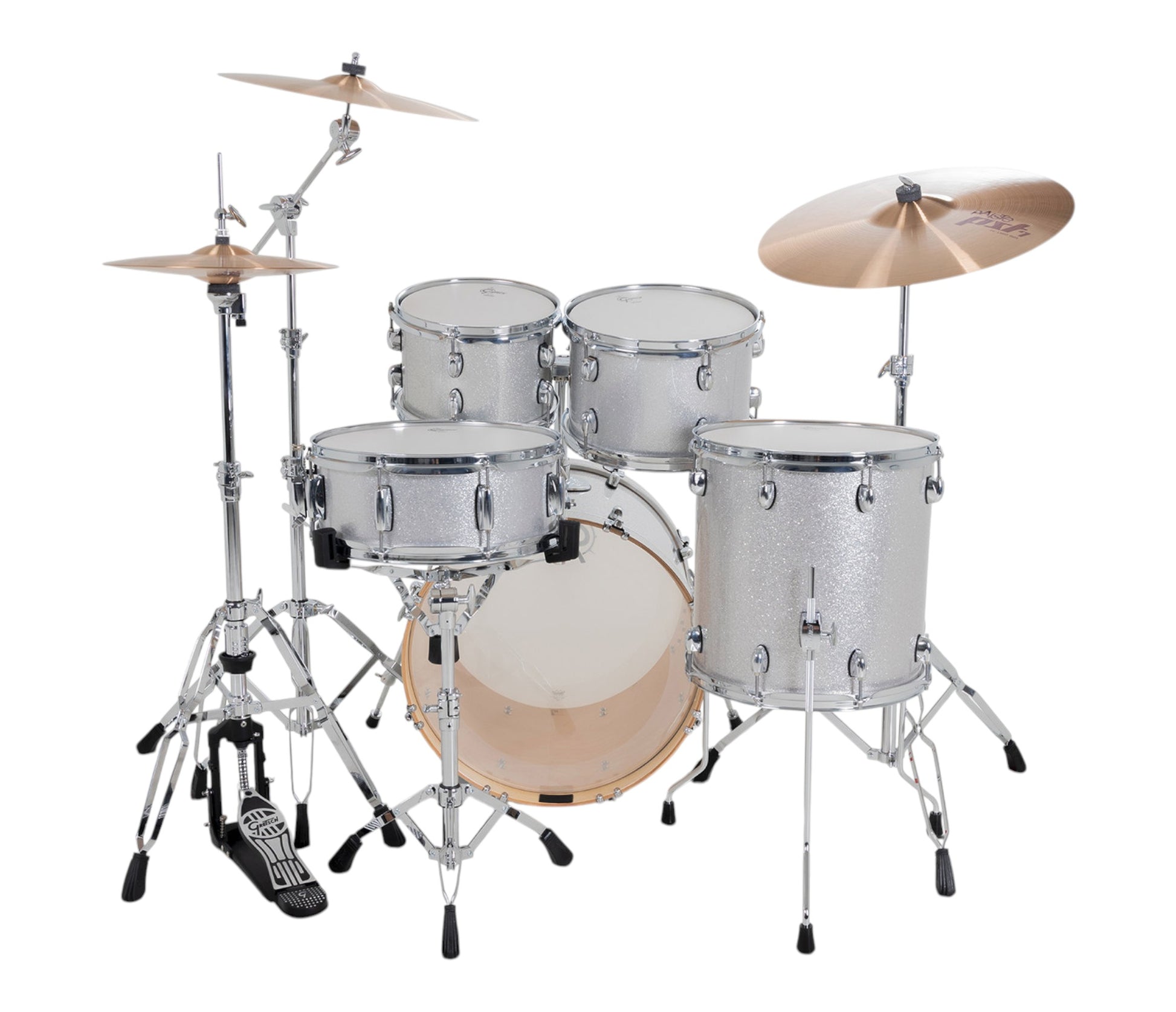 Gretsch Catalina Maple 20" 5-piece drum kit in Silver Sparkle – angled full kit view