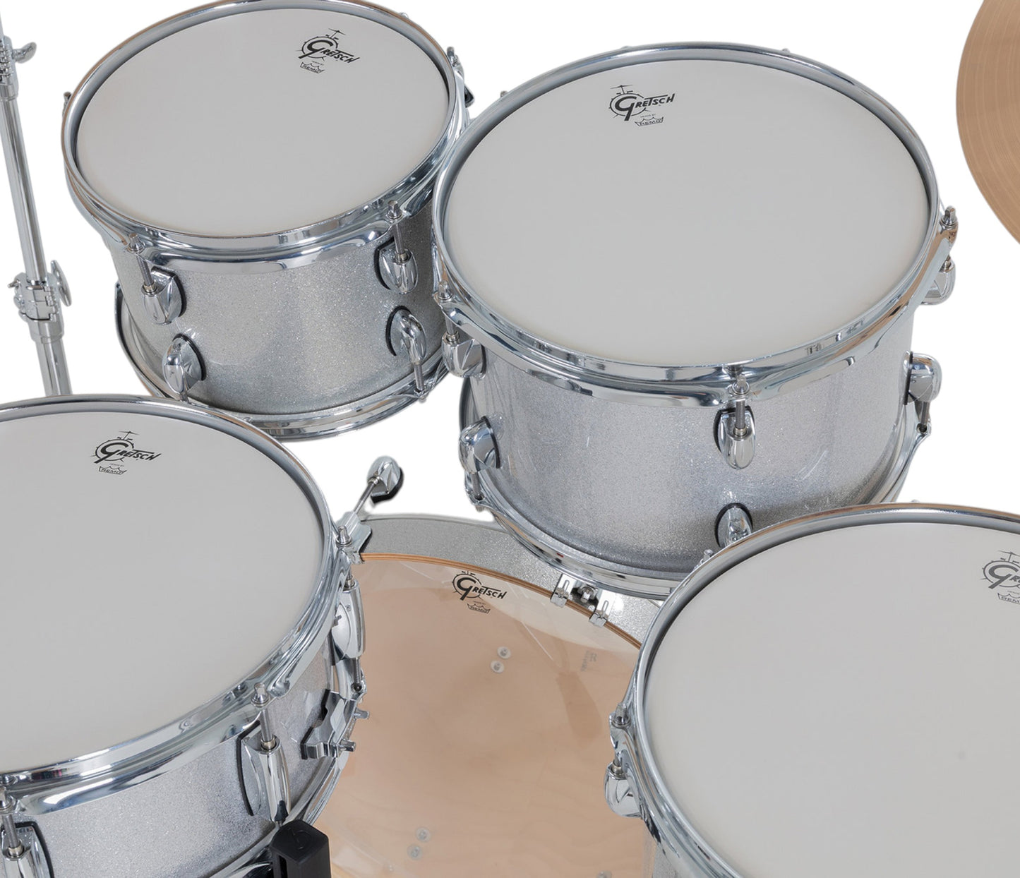 Gretsch Catalina Maple 20" 5-piece drum kit in Silver Sparkle – straight-on front view