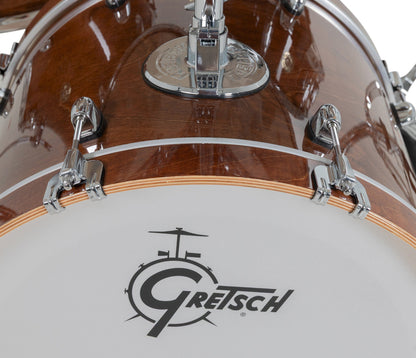 Gretsch Catalina Maple 20" 5-piece drum kit in Walnut Glaze – overhead drumhead and shell detail