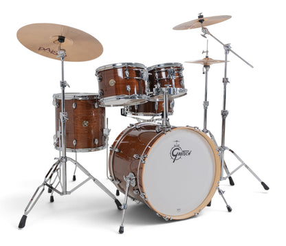 Gretsch Catalina Maple 20" 5-piece drum kit in Walnut Glaze – matching bass drum hoop and claw detail