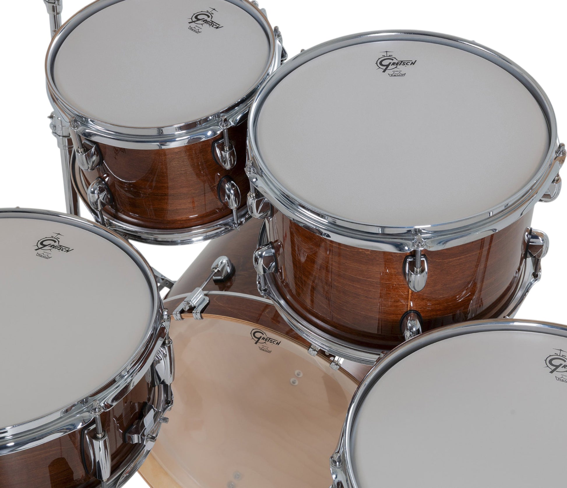 Gretsch Catalina Maple 20" 5-piece drum kit in Walnut Glaze – three-quarter front view