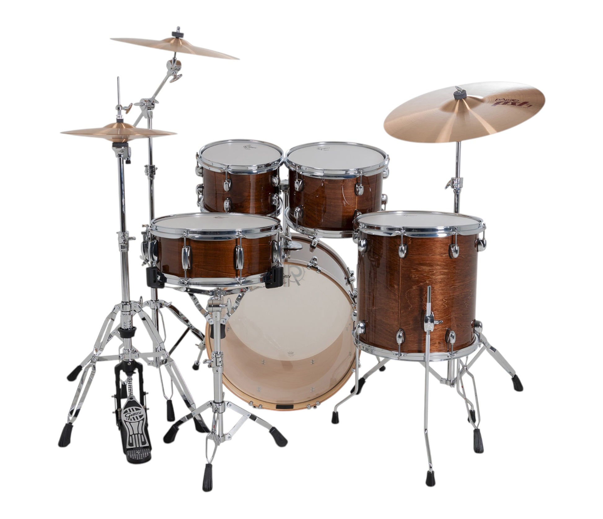 Gretsch Catalina Maple 20" 5-piece drum kit in Walnut Glaze – angled full kit view
