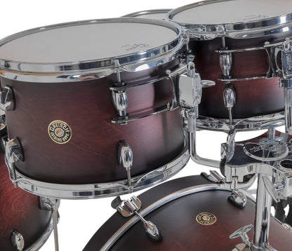 Gretsch Catalina Maple 20" 5-piece drum kit in Satin Deep Cherry Burst – tom shell close-up