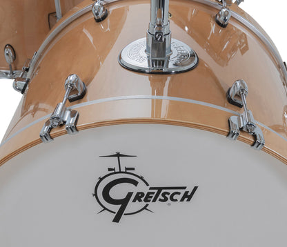 Gretsch Catalina Maple 22" 4-piece drum kit in Antique Maple – matching bass drum hoop and claw detail