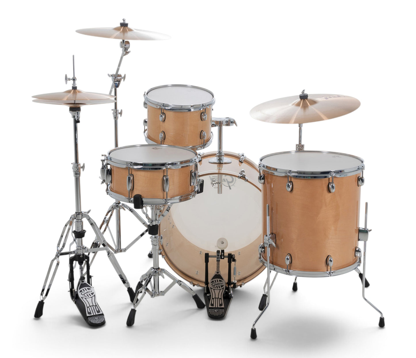 Gretsch Catalina Maple 22" 4-piece drum kit in Antique Maple – drummer's-side view