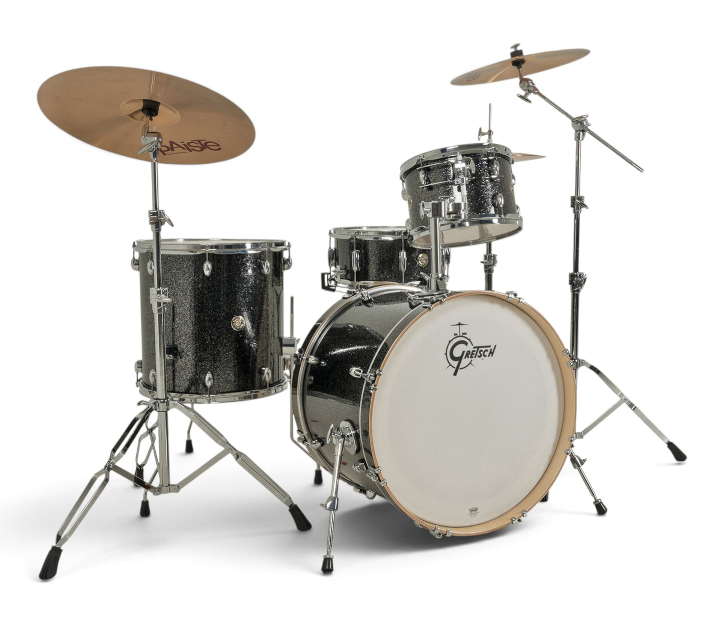Gretsch Catalina Maple 22" 4-piece drum kit in Black Stardust – rack tom and GTS mount close-up